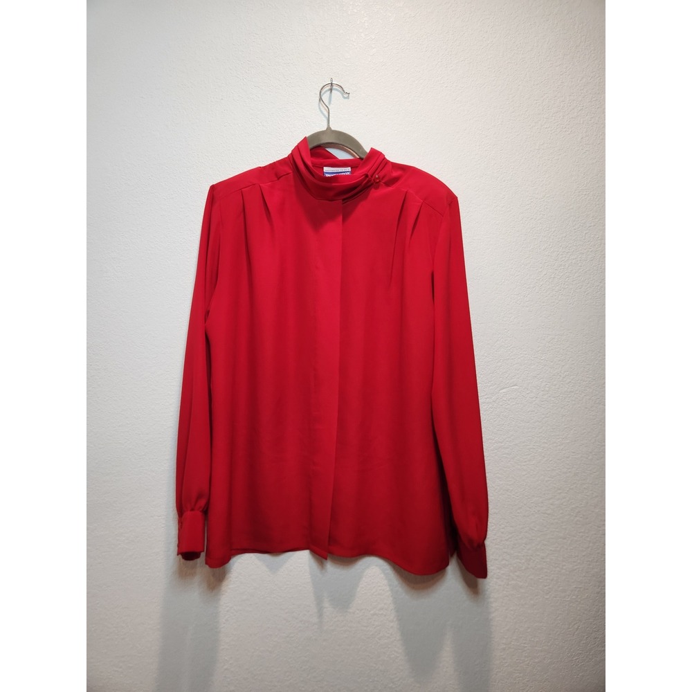 Pendleton Classic Red Mock Neck Hidden Button Down Blouse Vintage Size 10
